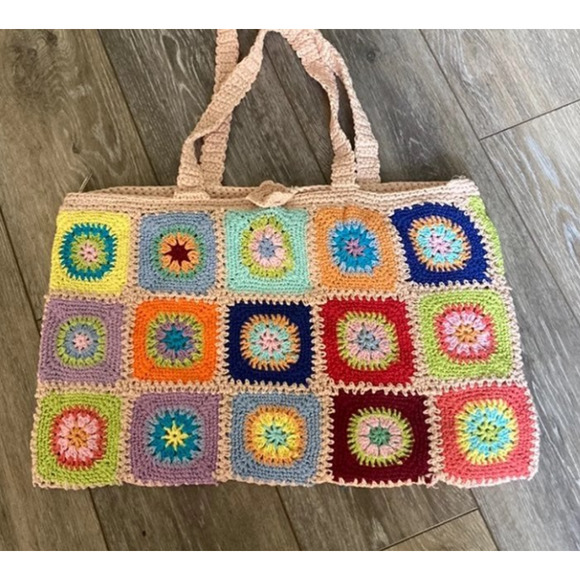 Handmade Crochet Blush Pink Multi-Colored Tote - Picture 1 of 3